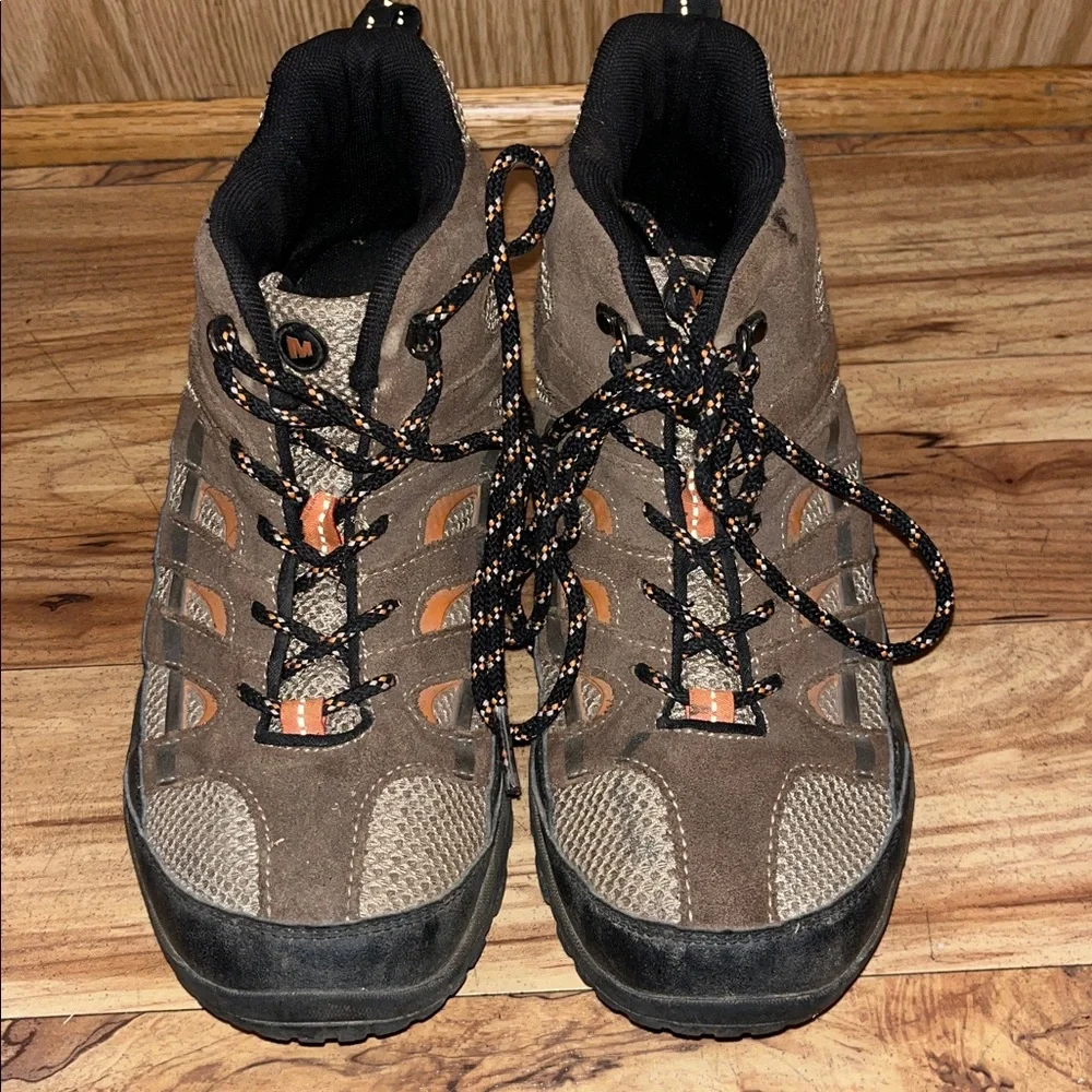 Merrell MOAB Mid hiker 6 youth suede leather walnut brown mesh lace hiking boots